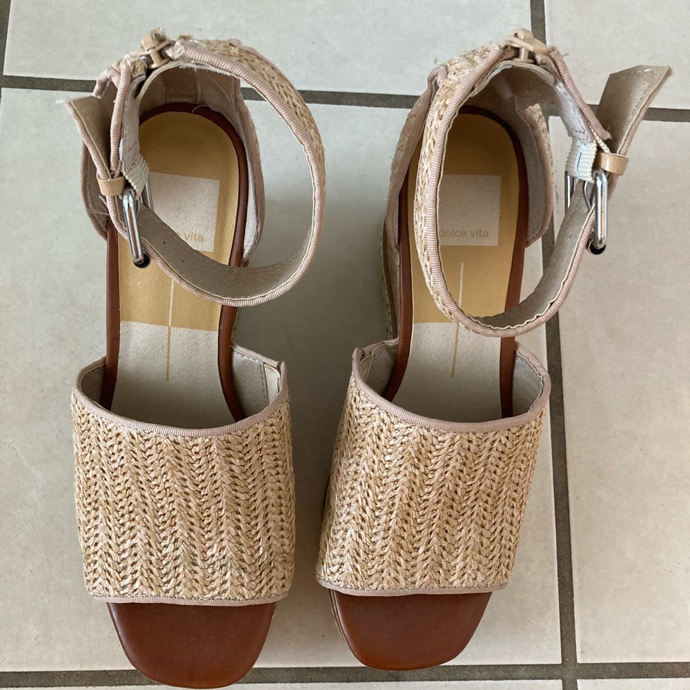 Dolce Vita cork wedge heel, raffia upper. Brand new. 4” heel. Retail $130